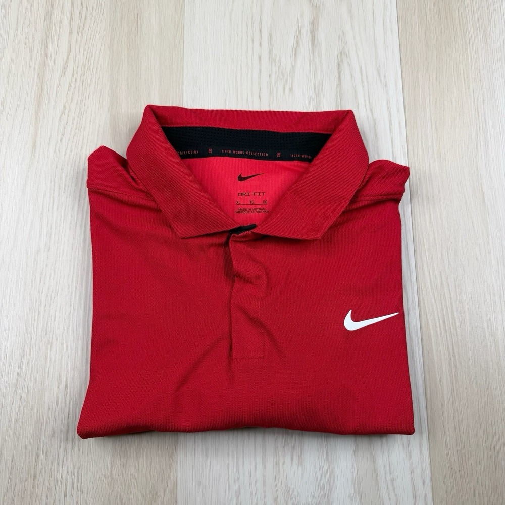 Nike Tiger Woods Dri FIT Golf Polo Shirt Short Sleev Red White Logo DR5314-687
